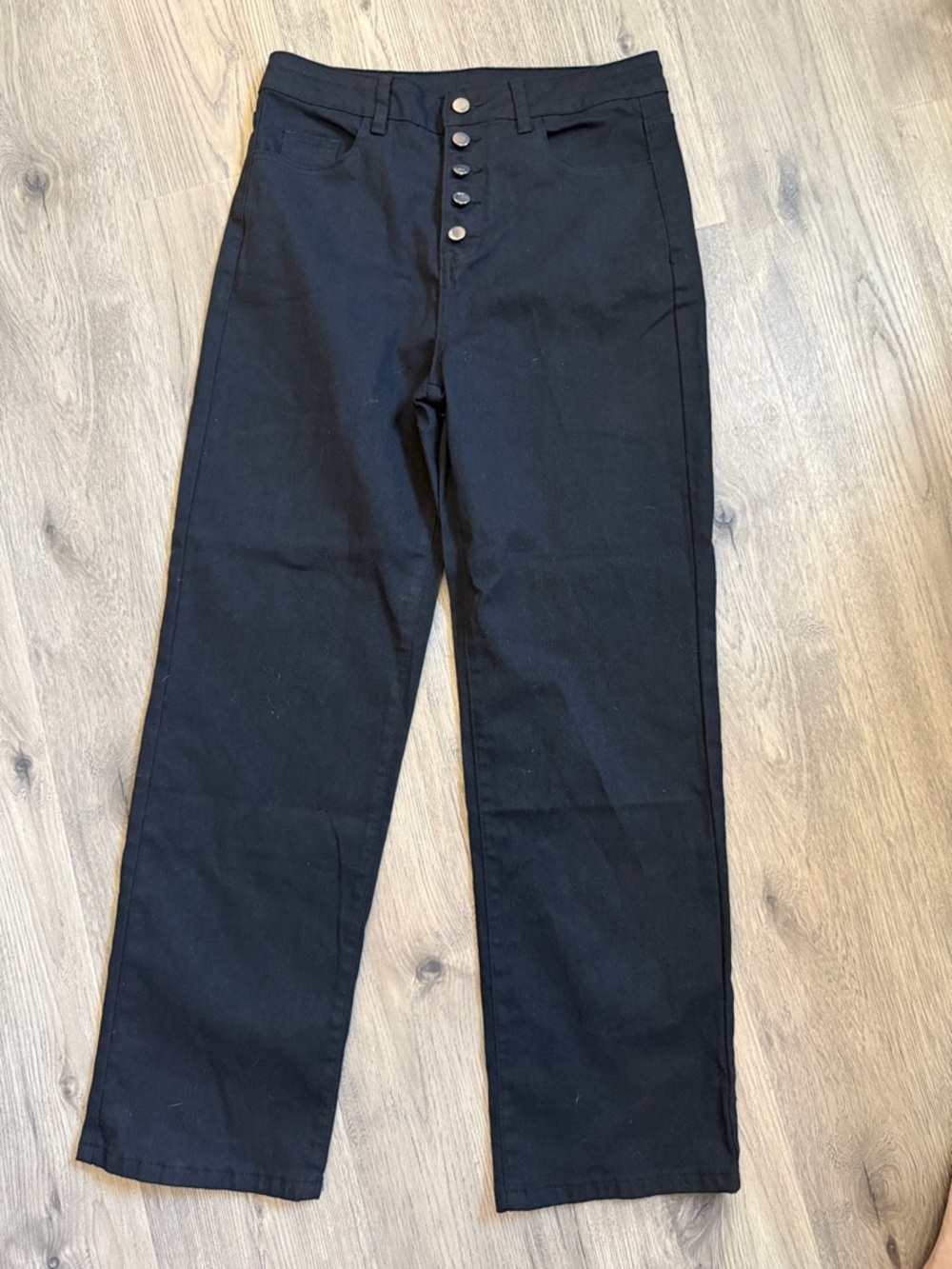 High-Waist Button-Fly Black Straight Leg Pants